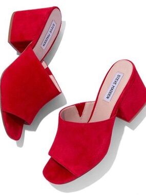 Steve Madden Red Suede-Look Block Heel Mules Size 7.5